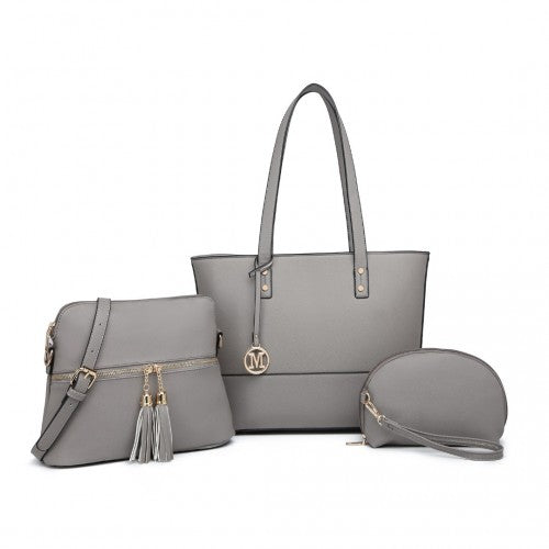 LG2023 - Miss Lulu Elegant 3-Piece Leather Look Tote Bag Set - Versatile & Chic for Every Occasion - Grey | Neil's Luggage Store