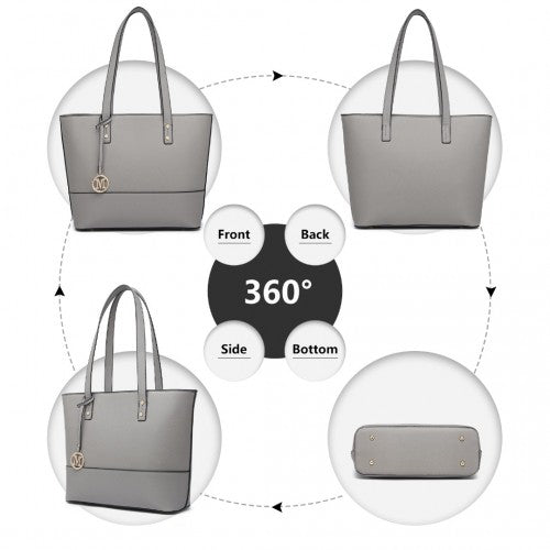 LG2023 - Miss Lulu Elegant 3-Piece Leather Look Tote Bag Set - Versatile & Chic for Every Occasion - Grey | Neil's Luggage Store