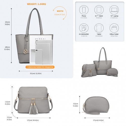 LG2023 - Miss Lulu Elegant 3-Piece Leather Look Tote Bag Set - Versatile & Chic for Every Occasion - Grey | Neil's Luggage Store