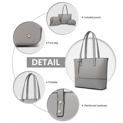 LG2023 - Miss Lulu Elegant 3-Piece Leather Look Tote Bag Set - Versatile & Chic for Every Occasion - Grey | Neil's Luggage Store