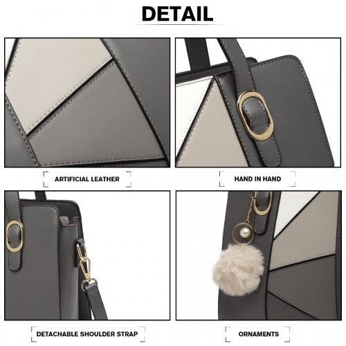 LG2051 - Miss Lulu Colour Block Cross-Body Handbag - Grey | Neil's Luggage Store
