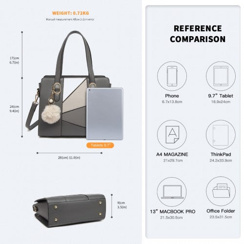 LG2051 - Miss Lulu Colour Block Cross-Body Handbag - Grey | Neil's Luggage Store