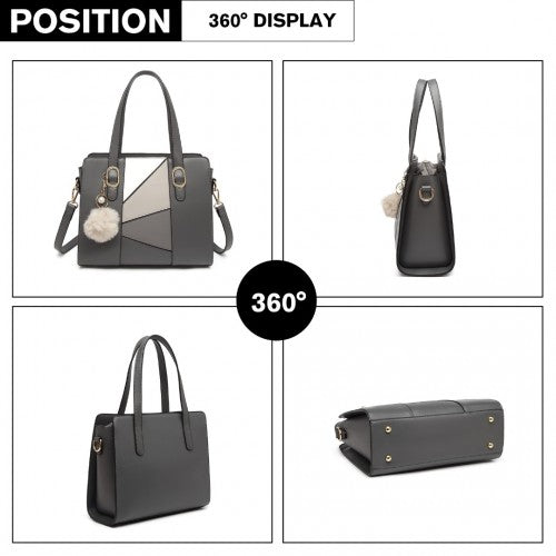 LG2051 - Miss Lulu Colour Block Cross-Body Handbag - Grey | Neil's Luggage Store