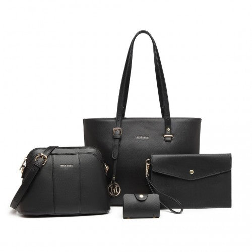 LG2110 - Miss Lulu 4 Piece Classic Sleek Handbag Set - Black | Neil's Luggage Store