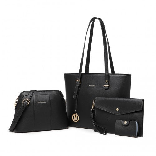 LG2110 - Miss Lulu 4 Piece Classic Sleek Handbag Set - Black | Neil's Luggage Store