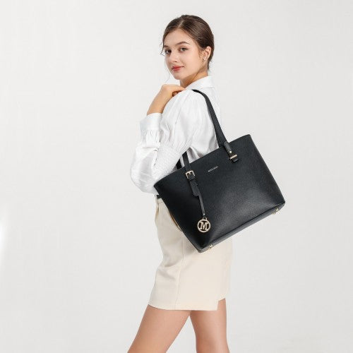 LG2110 - Miss Lulu 4 Piece Classic Sleek Handbag Set - Black | Neil's Luggage Store