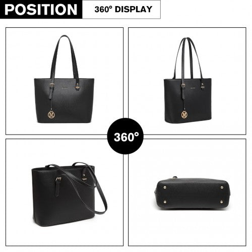 LG2110 - Miss Lulu 4 Piece Classic Sleek Handbag Set - Black | Neil's Luggage Store