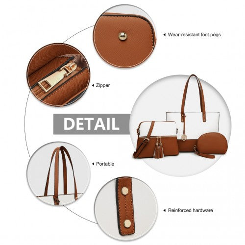 LG2023 - Miss Lulu Elegant 3-Piece Leather Look Tote Bag Set - Versatile & Chic for Every Occasion - Beige And Brown | Neil's Luggage Store