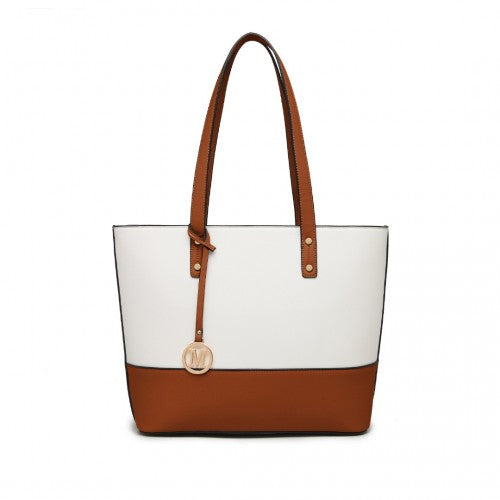 LG2023 - Miss Lulu Elegant 3-Piece Leather Look Tote Bag Set - Versatile & Chic for Every Occasion - Beige And Brown | Neil's Luggage Store