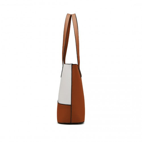 LG2023 - Miss Lulu Elegant 3-Piece Leather Look Tote Bag Set - Versatile & Chic for Every Occasion - Beige And Brown | Neil's Luggage Store