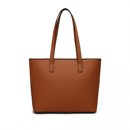 LG2023 - Miss Lulu Elegant 3-Piece Leather Look Tote Bag Set - Versatile & Chic for Every Occasion - Beige And Brown | Neil's Luggage Store