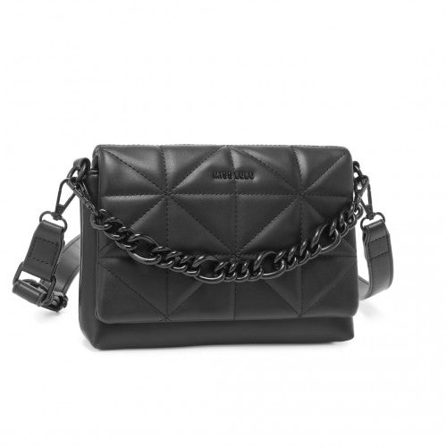 LG2318 - Miss Lulu Chic Quilted Shoulder Bag With Chain Strap - Black | Neil's Luggage Store