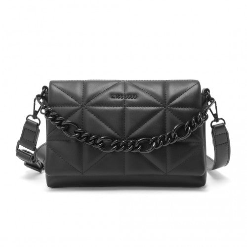 LG2318 - Miss Lulu Chic Quilted Shoulder Bag With Chain Strap - Black | Neil's Luggage Store