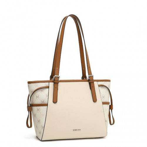 LG2322 - Miss Lulu Elegant Tote Bag With Monogram Pattern - Beige And Brown | Neil's Luggage Store