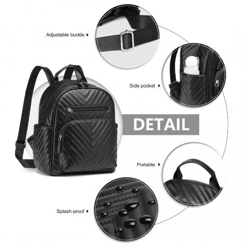 LG2323 - Miss Lulu Water-resistant Chic PU Leather Backpack - Black | Neil's Luggage Store