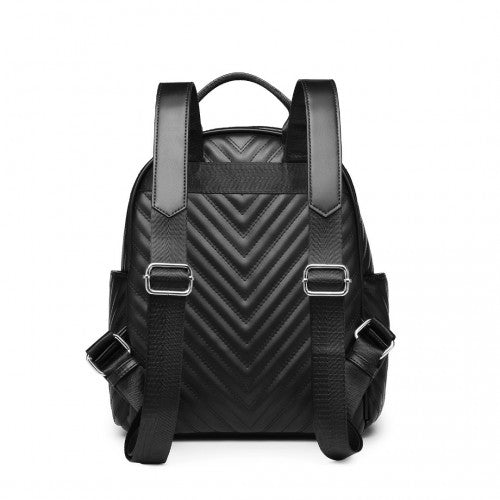 LG2323 - Miss Lulu Water-resistant Chic PU Leather Backpack - Black | Neil's Luggage Store