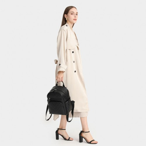 LG2323 - Miss Lulu Water-resistant Chic PU Leather Backpack - Black | Neil's Luggage Store