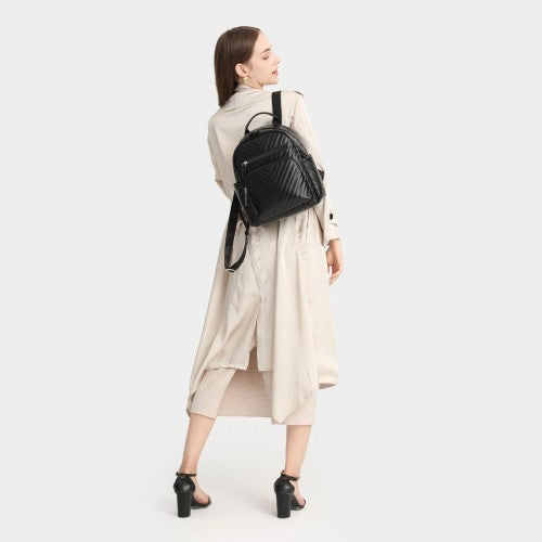 LG2323 - Miss Lulu Water-resistant Chic PU Leather Backpack - Black | Neil's Luggage Store