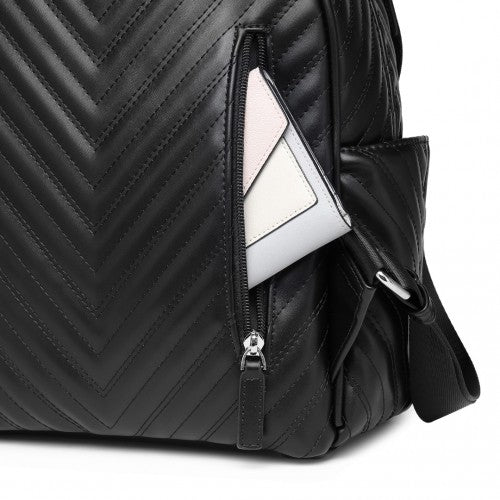 LG2323 - Miss Lulu Water-resistant Chic PU Leather Backpack - Black | Neil's Luggage Store