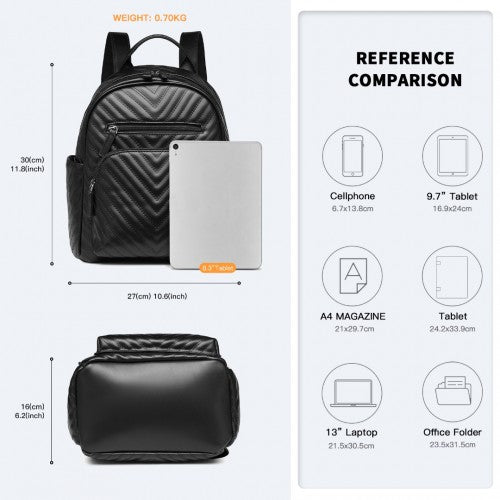 LG2323 - Miss Lulu Water-resistant Chic PU Leather Backpack - Black | Neil's Luggage Store
