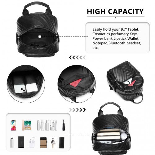 LG2323 - Miss Lulu Water-resistant Chic PU Leather Backpack - Black | Neil's Luggage Store