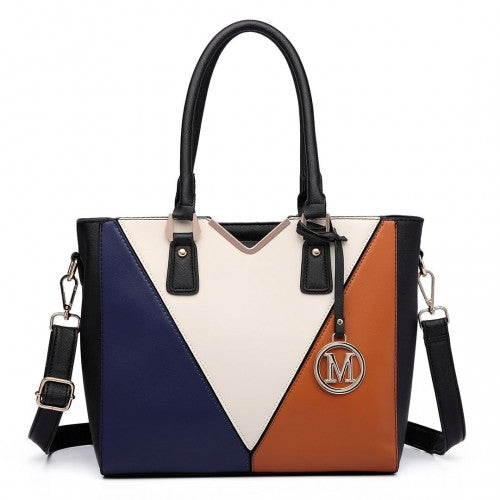 LG6632 - Miss Lulu Leather Look V-Shape Multicolour Tote Bag - Brown | Neil's Luggage Store