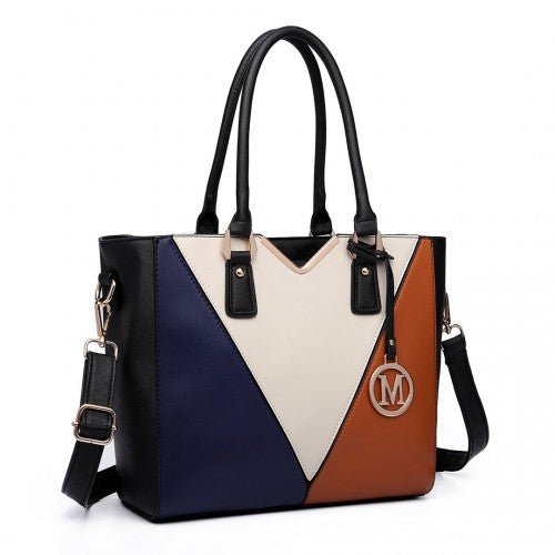 LG6632 - Miss Lulu Leather Look V-Shape Multicolour Tote Bag - Brown | Neil's Luggage Store