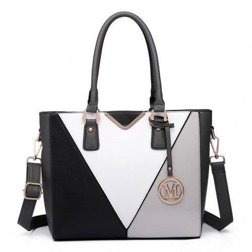 LG6632 - Miss Lulu Leather Look V-Shape Multicolour Tote Bag - Grey - Neils Luggage Store
