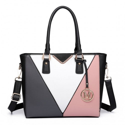 LG6632 - Miss Lulu Leather Look V-Shape Multicolour Tote Bag - Nude | Neil's Luggage Store
