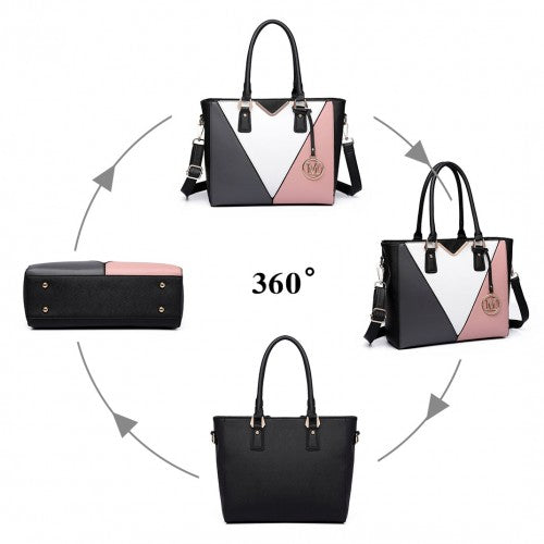 LG6632 - Miss Lulu Leather Look V-Shape Multicolour Tote Bag - Nude | Neil's Luggage Store