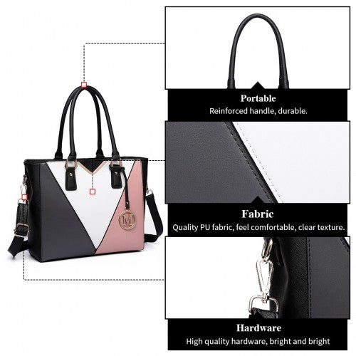 LG6632 - Miss Lulu Leather Look V-Shape Multicolour Tote Bag - Nude | Neil's Luggage Store