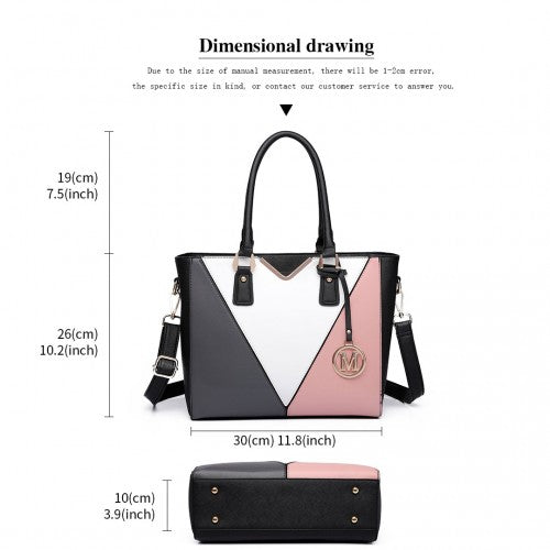 LG6632 - Miss Lulu Leather Look V-Shape Multicolour Tote Bag - Nude | Neil's Luggage Store