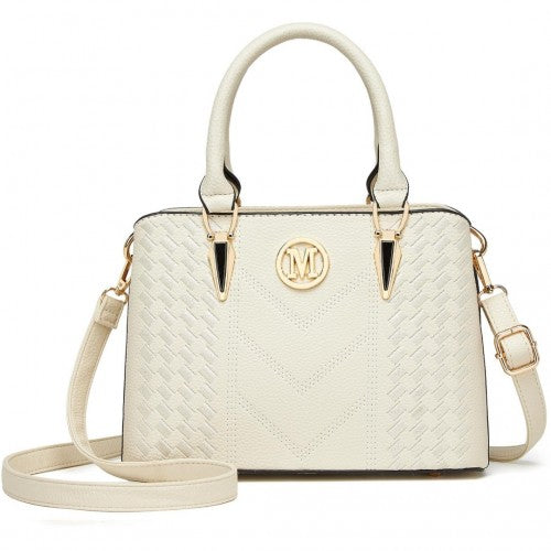 Miss Lulu Leather Look Weave Shoulder Bag Beige With Gold Hardware | Neil's Luggage Store