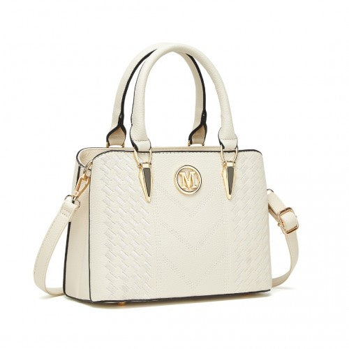 Miss Lulu Leather Look Weave Shoulder Bag Beige With Gold Hardware | Neil's Luggage Store