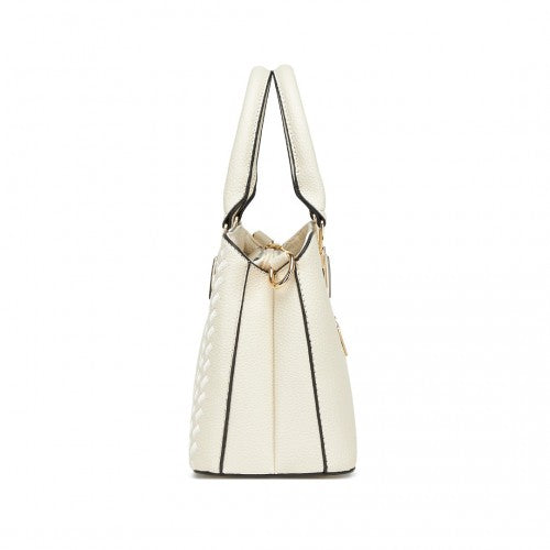 Miss Lulu Leather Look Weave Shoulder Bag Beige With Gold Hardware | Neil's Luggage Store