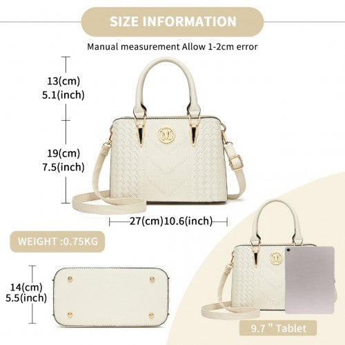 Miss Lulu Leather Look Weave Shoulder Bag Beige With Gold Hardware | Neil's Luggage Store