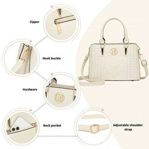Miss Lulu Leather Look Weave Shoulder Bag Beige With Gold Hardware | Neil's Luggage Store