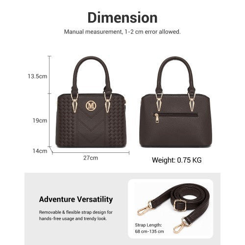 LG6865 - Miss Lulu Leather Look Weave Effect Shoulder Bag - Coffee by LuluBags