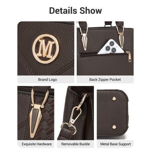 LG6865 - Miss Lulu Leather Look Weave Effect Shoulder Bag - Coffee by LuluBags