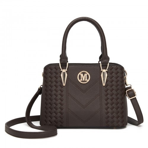 LG6865 - Miss Lulu Leather Look Weave Effect Shoulder Bag - Coffee by LuluBags