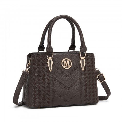 LG6865 - Miss Lulu Leather Look Weave Effect Shoulder Bag - Coffee by LuluBags