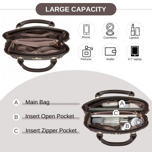 LG6865 - Miss Lulu Leather Look Weave Effect Shoulder Bag - Coffee by LuluBags