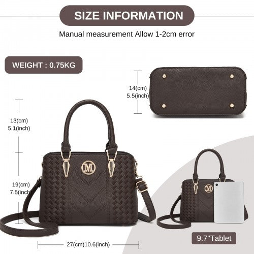 LG6865 - Miss Lulu Leather Look Weave Effect Shoulder Bag - Coffee by LuluBags