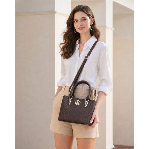 LG6865 - Miss Lulu Leather Look Weave Effect Shoulder Bag - Coffee by LuluBags