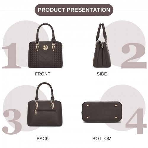 LG6865 - Miss Lulu Leather Look Weave Effect Shoulder Bag - Coffee by LuluBags