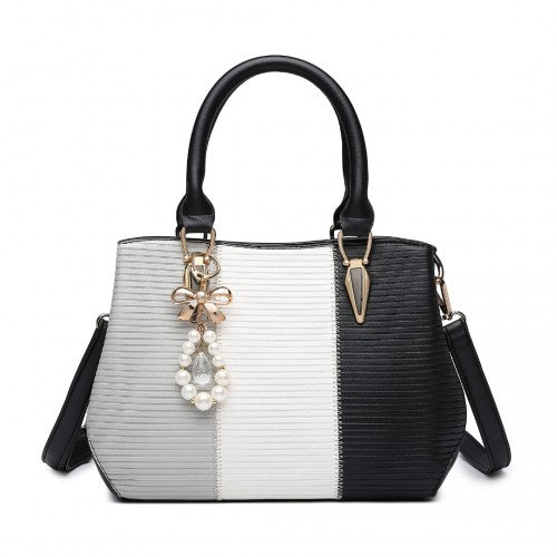 LG6866 - Miss Lulu Leather Look Colour Block Bow Pendant Handbag - Black | Neil's Luggage Store