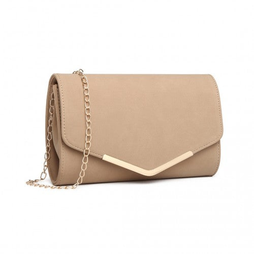 LH1756 - Miss Lulu Leather Look Envelope Clutch Bag - Beige | Neil's Luggage Store