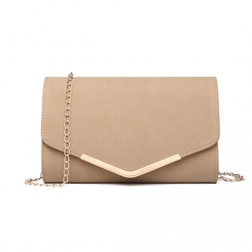 LH1756 - Miss Lulu Leather Look Envelope Clutch Bag - Beige | Neil's Luggage Store