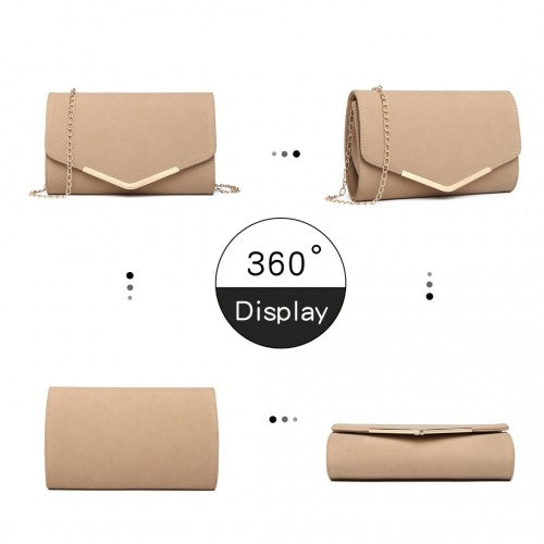 LH1756 - Miss Lulu Leather Look Envelope Clutch Bag - Beige | Neil's Luggage Store