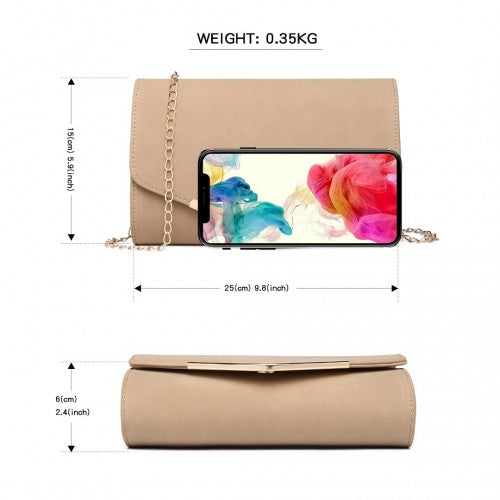 LH1756 - Miss Lulu Leather Look Envelope Clutch Bag - Beige | Neil's Luggage Store